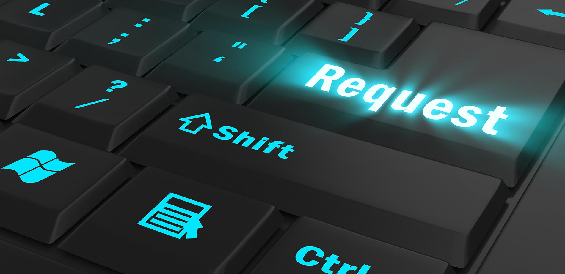 Computer keyboard with REQUEST key featured