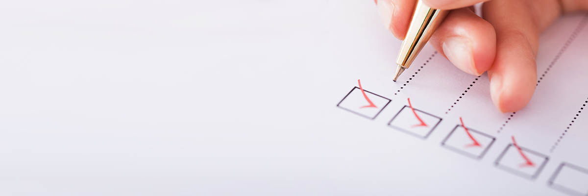 Close up of a person with a pen checking items on a list