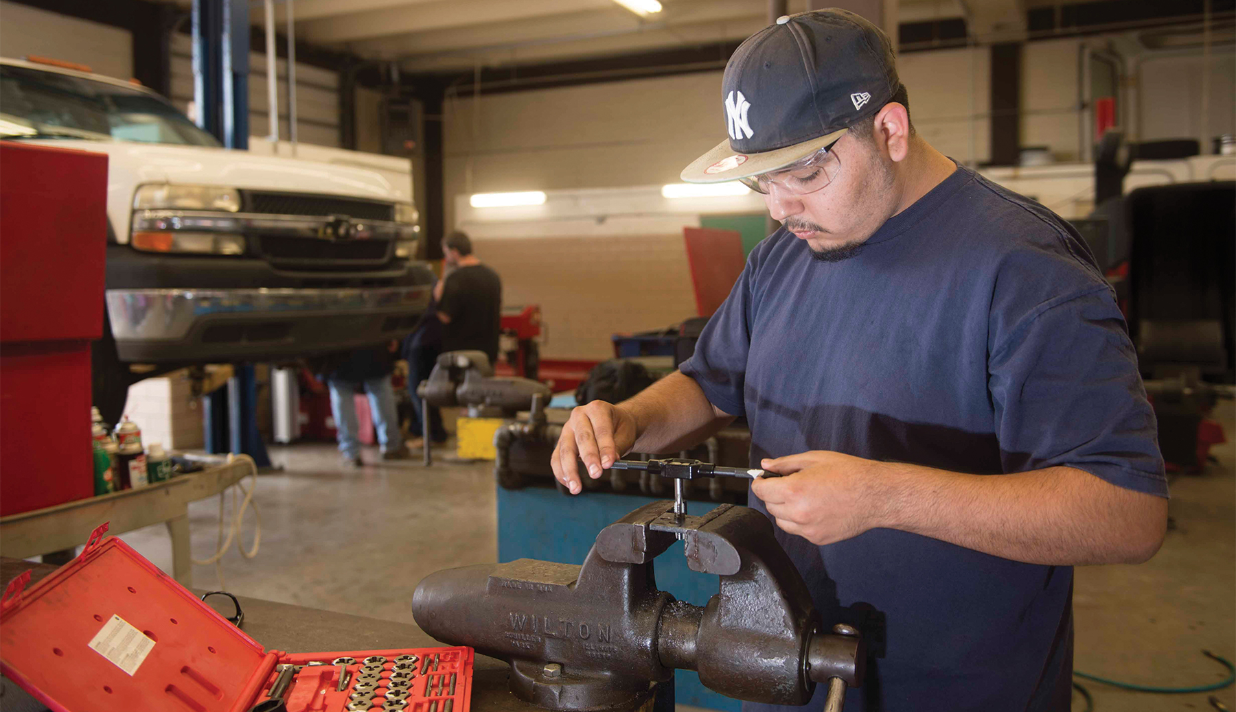 A student works on equipment