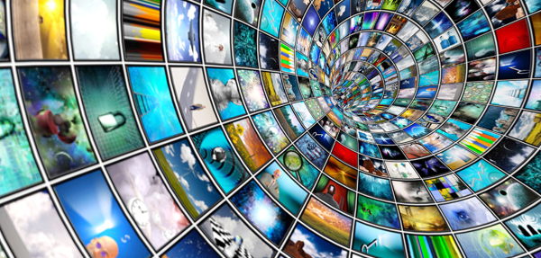 A virtual tunnel made out of a collage of various random pictures of different scenerys.