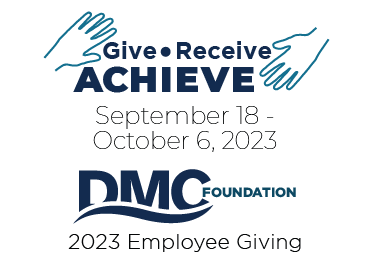 Graphic image shows the DMCF Employee Giving Logo for 2023