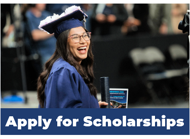 A female Del Mar College student in regalia at graduation