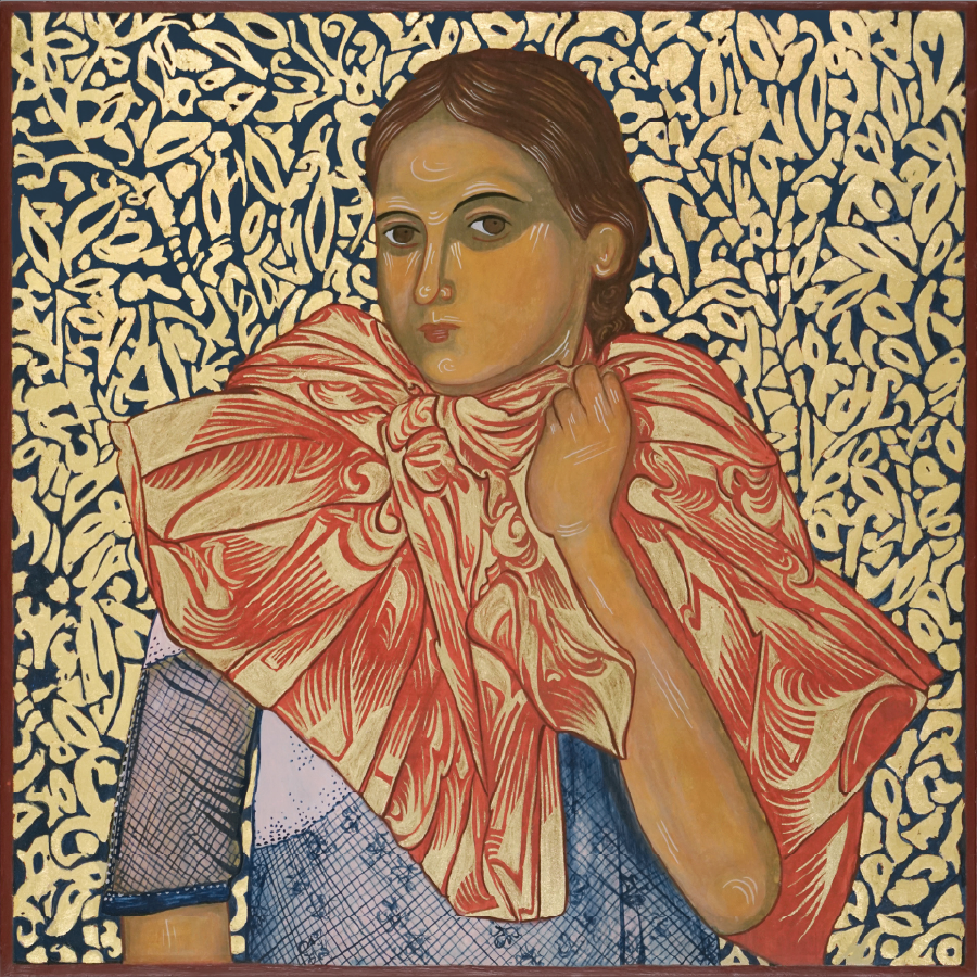 painting of a woman in a scarf