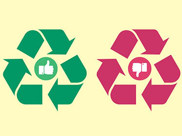 Recycling logos with thumbs up and thumbs down