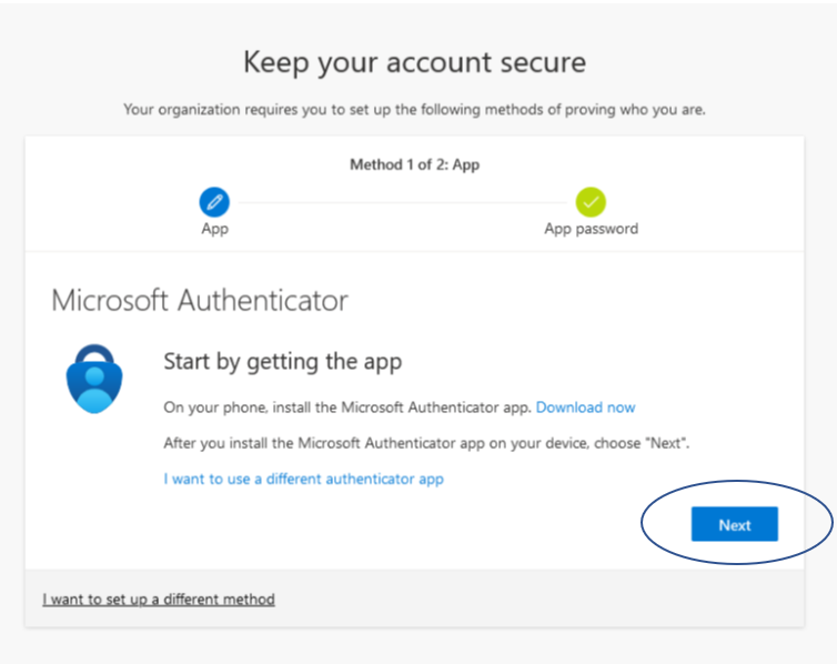 Microsoft Authenticator application screen