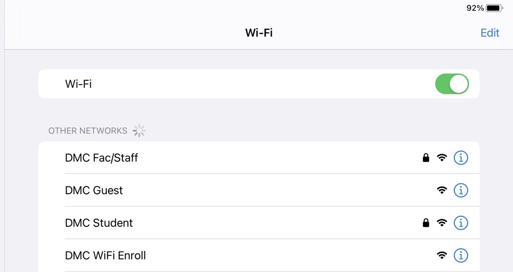 Screenshot of Wi-Fi settings