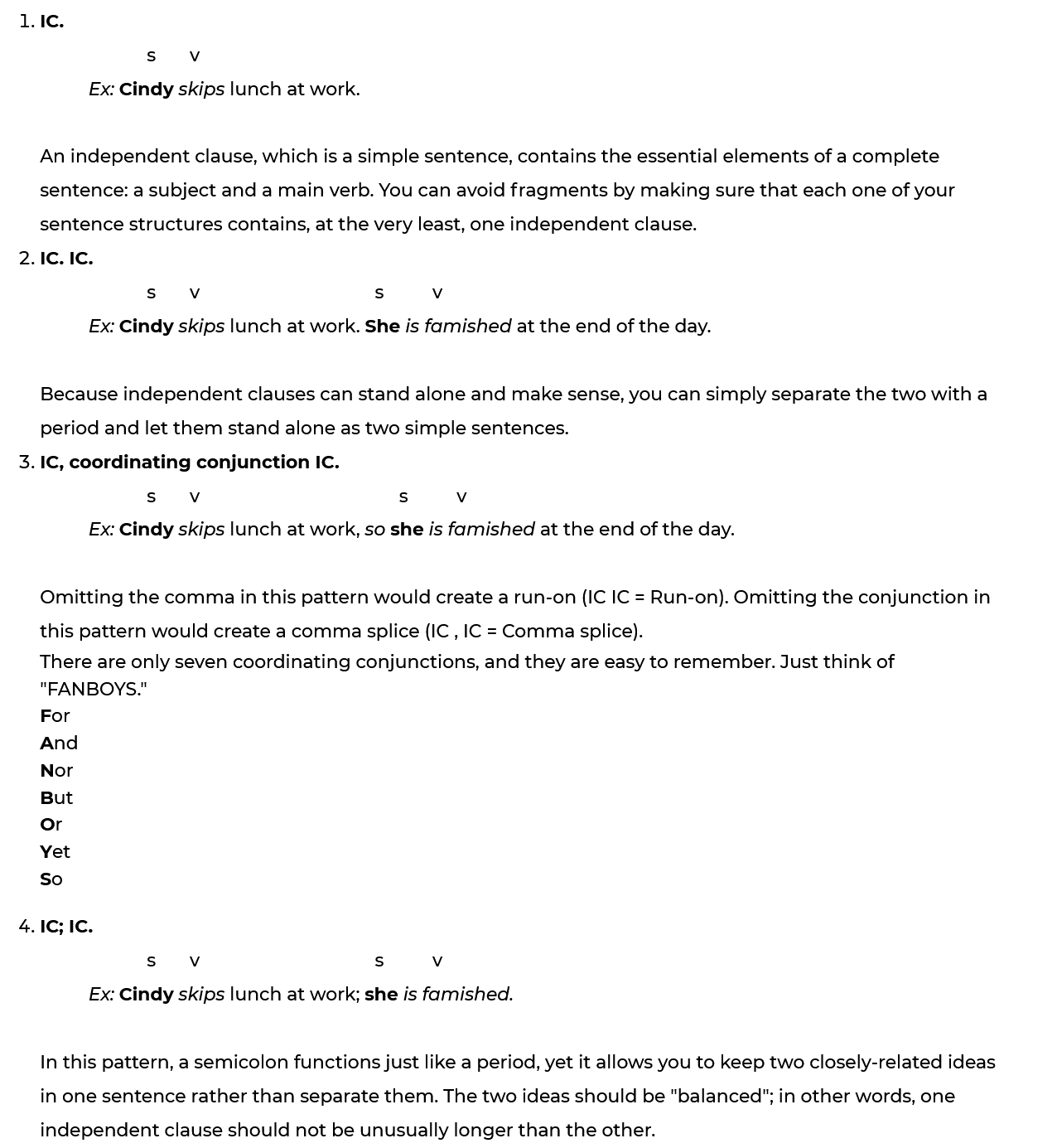Examples of sentence patterns