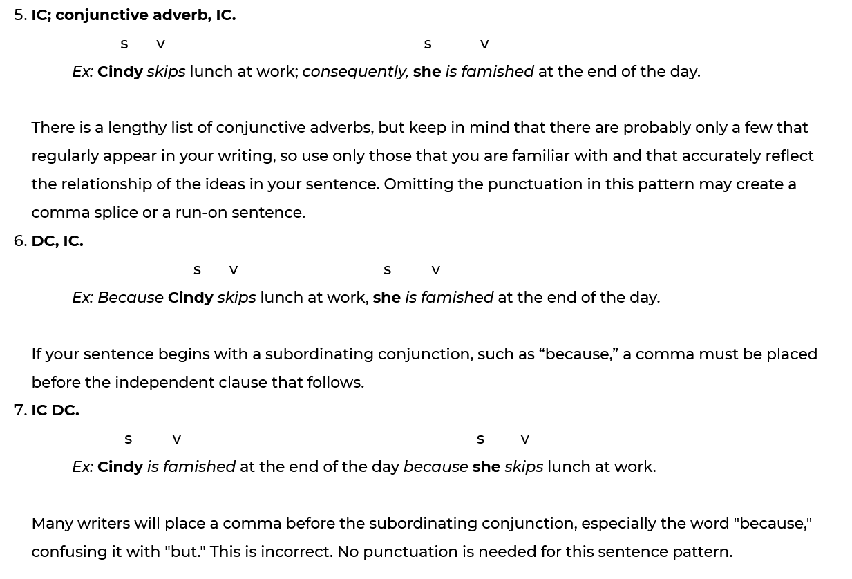 Second set of sentence pattern examples