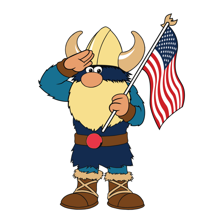 Valdar the Viking holding an American flag