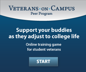 Veterans on Campus Peer Program. Support your buddies as they adjust to college life. Click to start online training game for student veterans.
