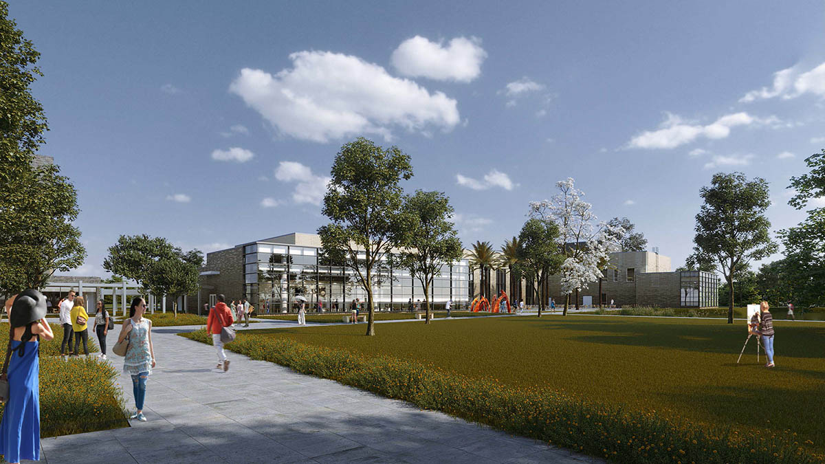 Oso Creek Campus rendering with students outdoors