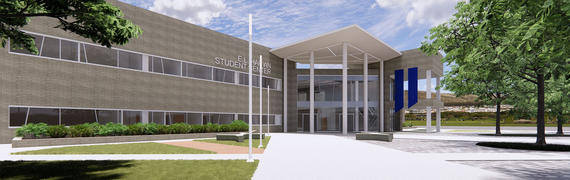 Architect's rendering of the Harvin Student Center exterior